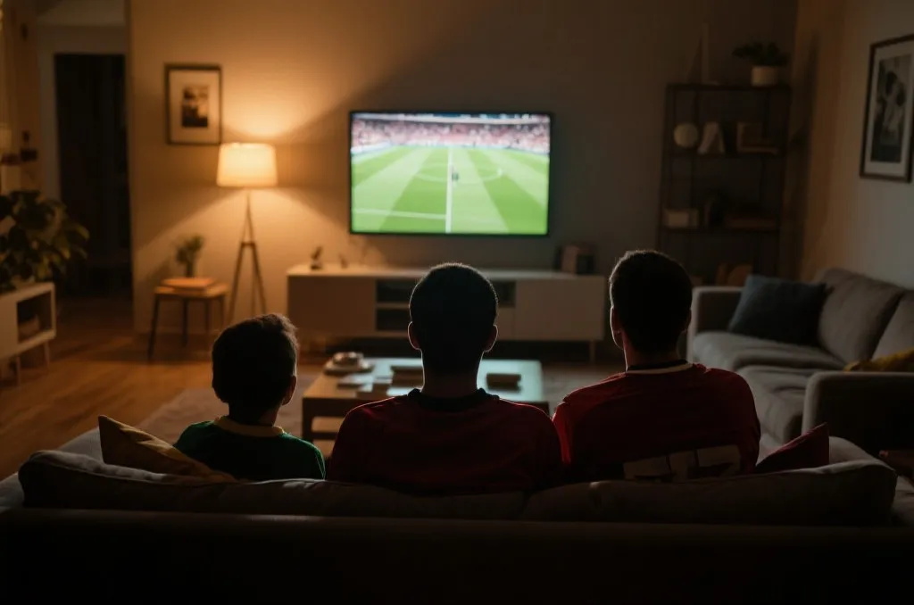 球迷在深夜看球的温馨氛围